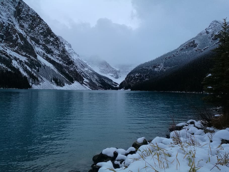 lake, louis, canada, water, cold temperature, beauty in nature HD wallpaper