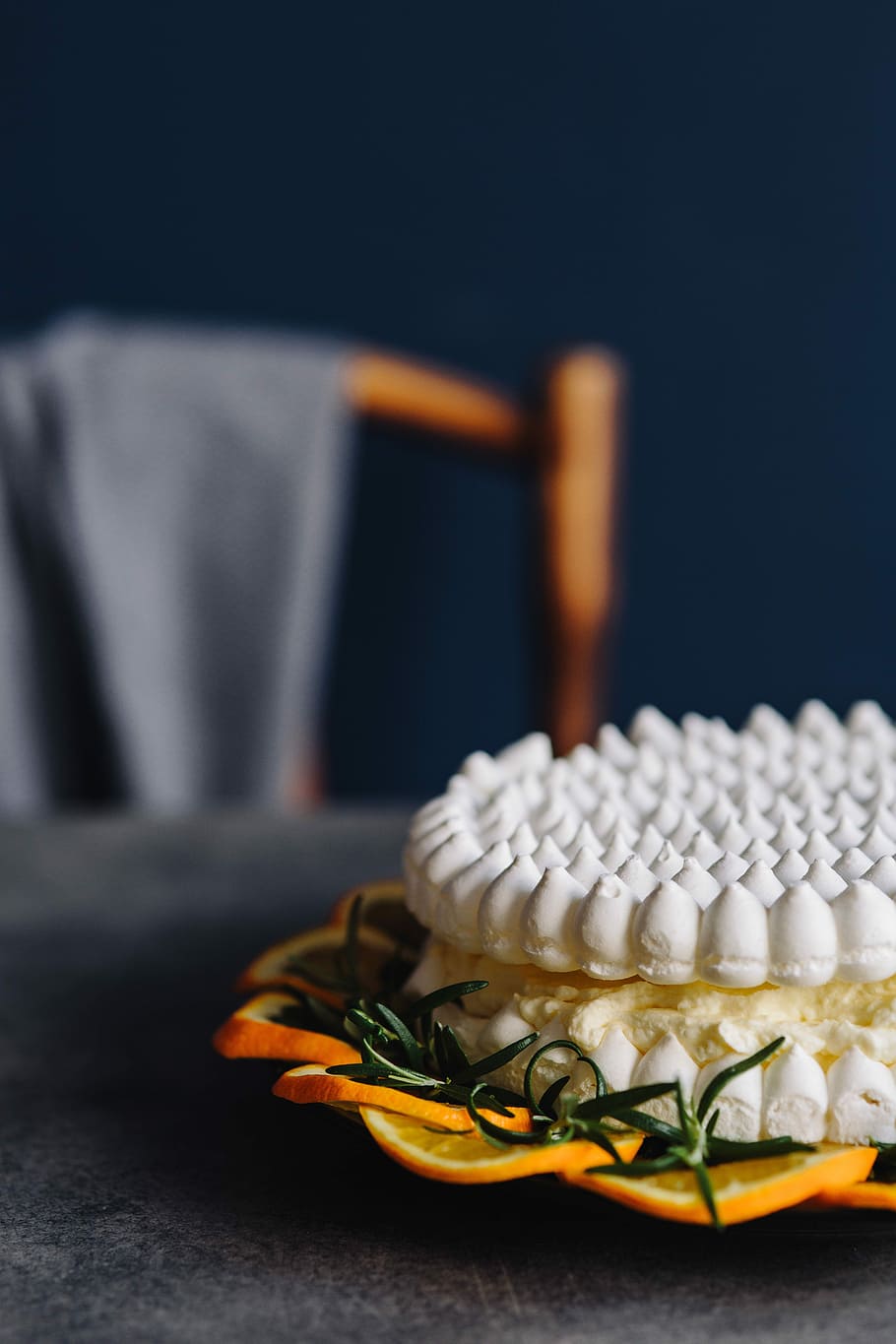Meringue Cake with whipped cream and oranges, fruit, dessert HD wallpaper