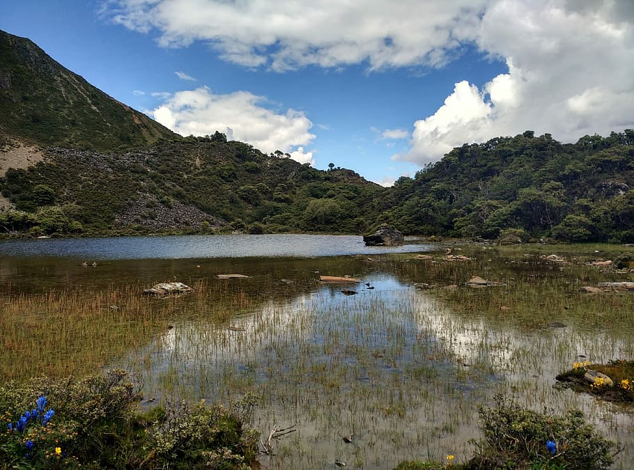 Blue Sky, White Cloud, Reflection, mountain, scenics, cloud - sky HD wallpaper