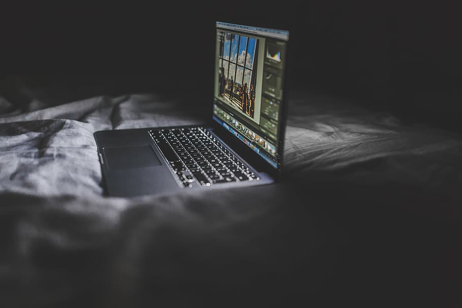 MacBook Pro powered on, turned, grey, black, laptop, computer HD wallpaper