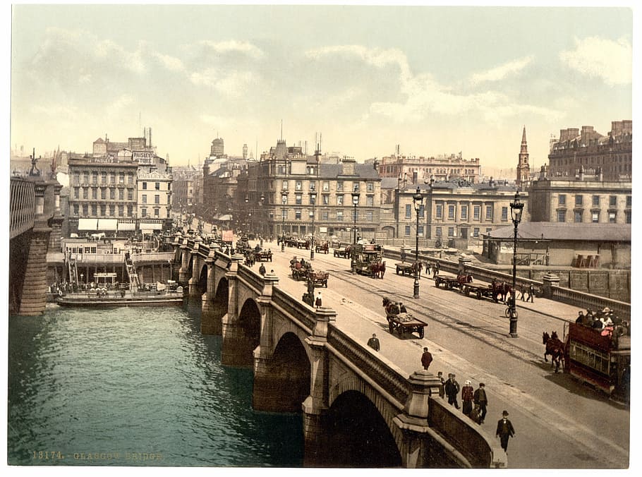 Glasgow Bridge and Cityscape, photos, great Britain, historical, HD wallpaper
