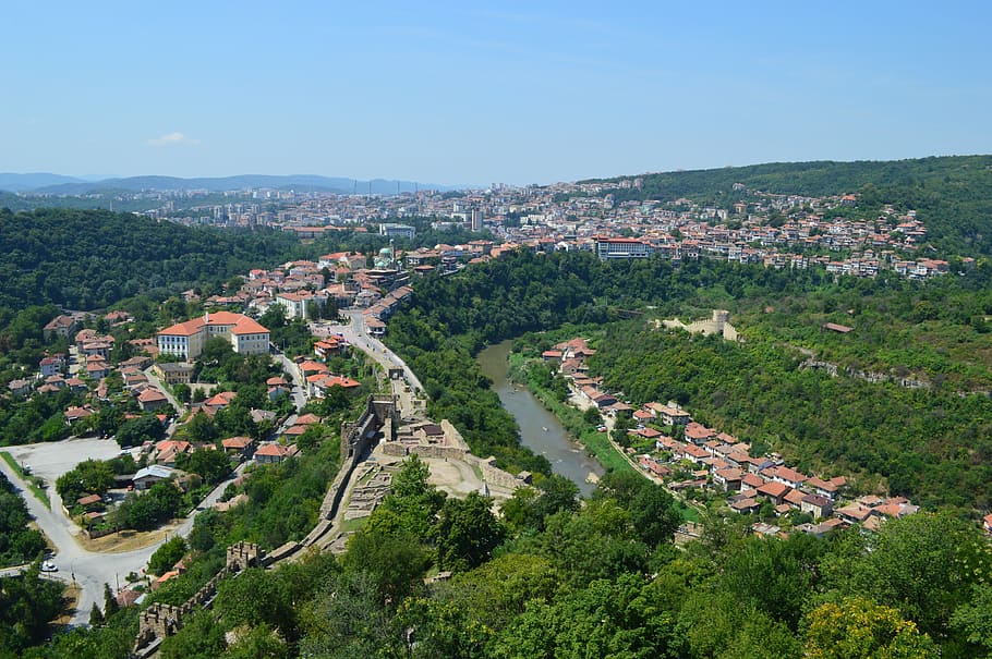 aerial view photography of houses, veliko turnovo, europe, bulgaria, HD wallpaper