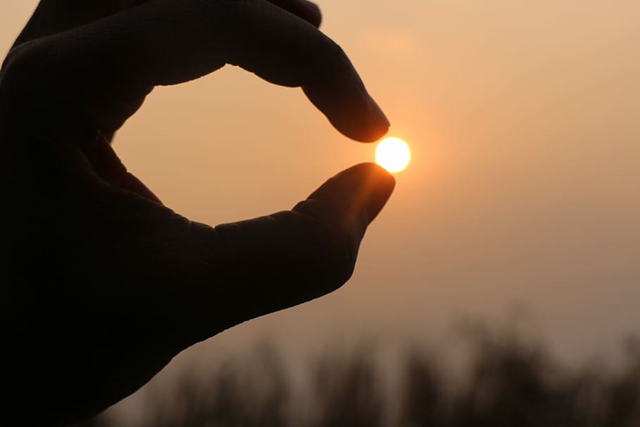 Sunset, Hand, Nature, human body part, silhouette, only women HD wallpaper
