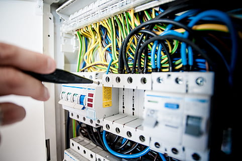 person checking white switch hub, electric, electricity, building HD wallpaper