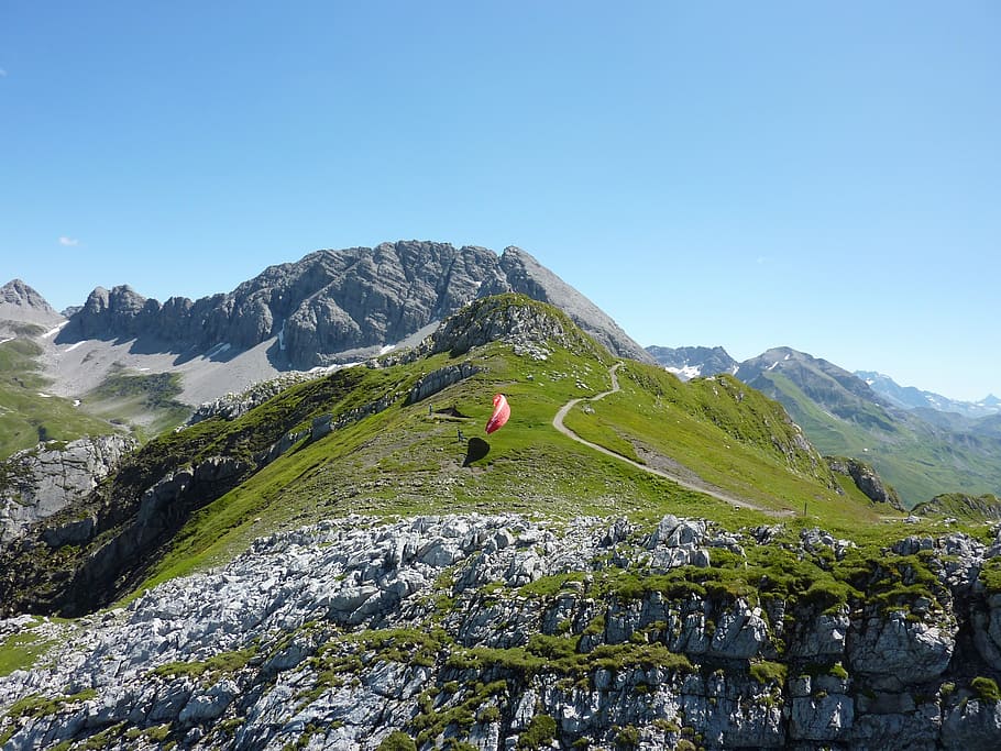paragliding, start, pull up, clipping stage, take off, paraglider HD wallpaper