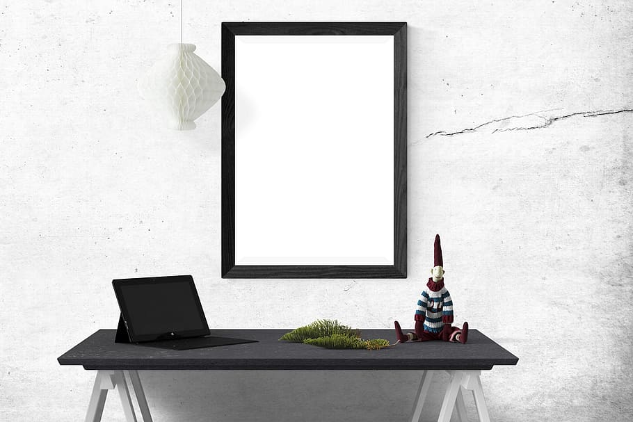 Black Frame Near Laptop Poster, Black And White Wallpaper Mirror