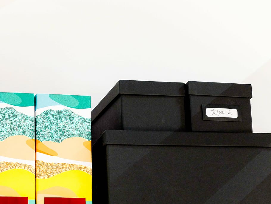 black box, boxes, cardboard, container, design, indoors, no people HD wallpaper