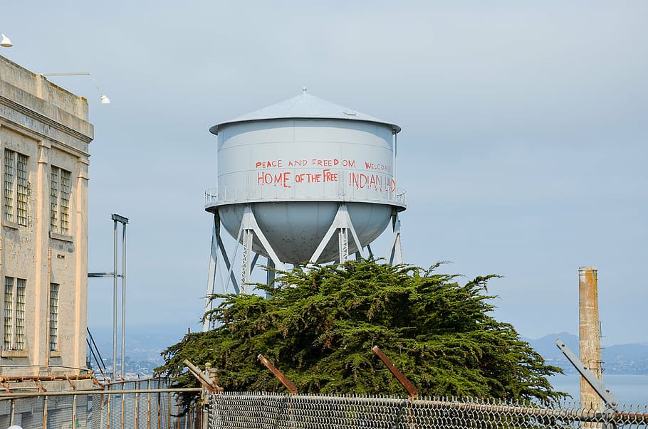 alcatraz, usa, america, california, water tower, prison, island, HD wallpaper