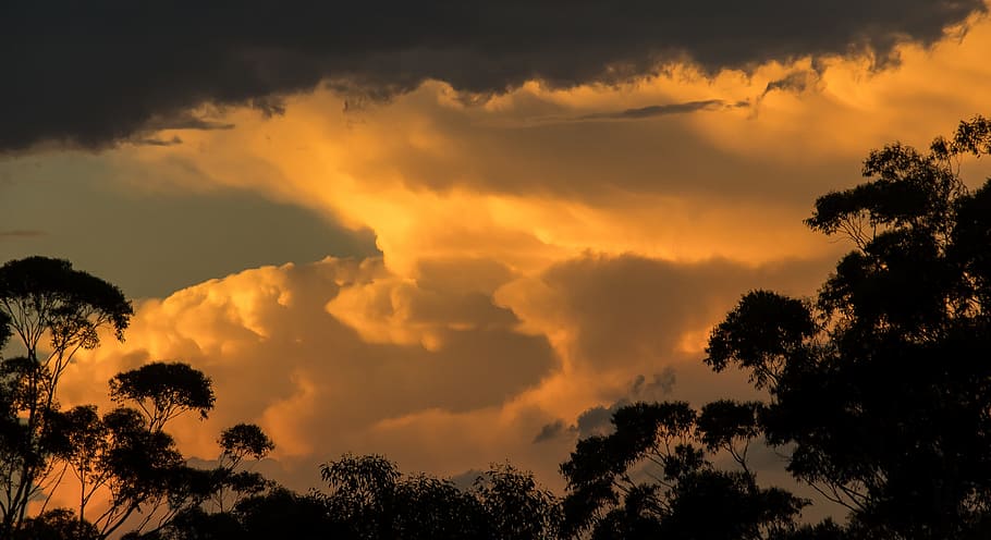 sunset, sky, clouds, orange, grey, dramatic, australia, horizon HD wallpaper