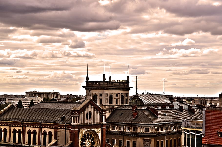 Bucharest, Architecture, Old, sky, urban, roofs, building exterior HD wallpaper