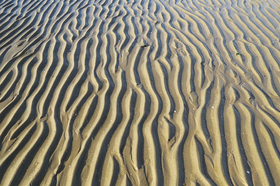 sand, beach, ridges, ledges, sea, relief, land, full frame HD wallpaper