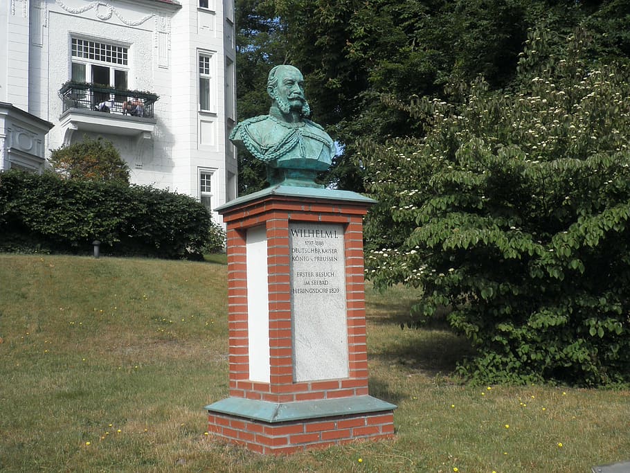bust, plastic, kaiser wilhelm, figure, monument, plant, architecture HD wallpaper
