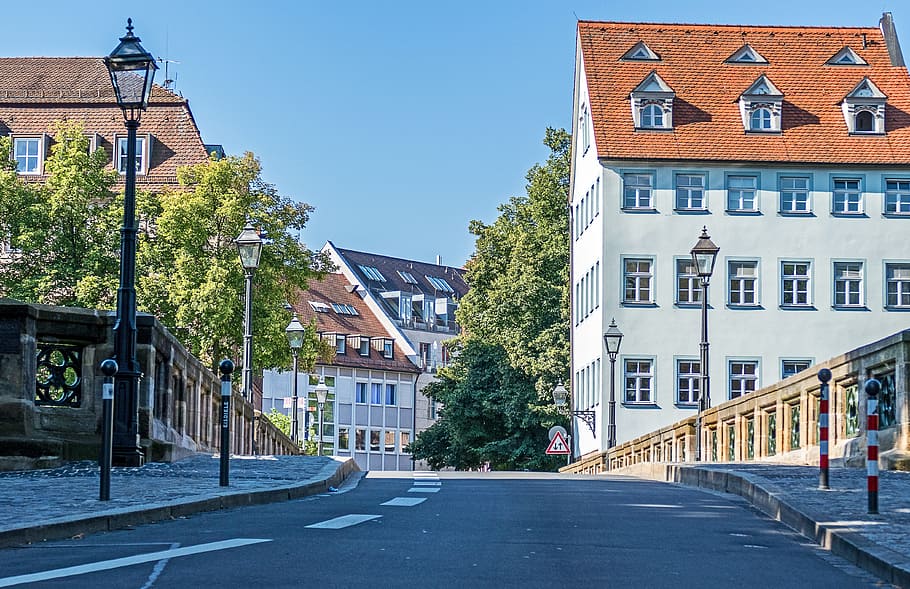 Road, Nuremberg, Bridge, Transition, house, architecture, street HD wallpaper