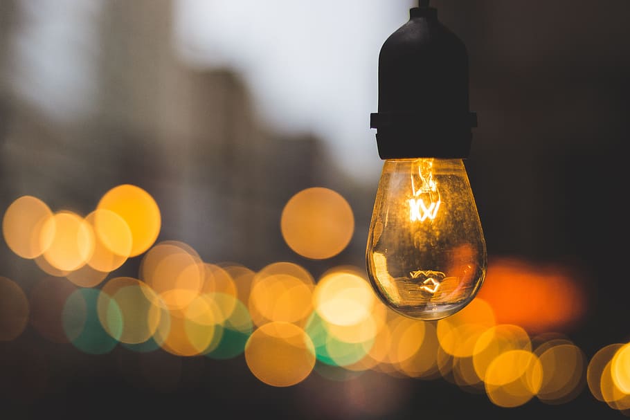 shallow focus photography of incandescent bulb, light, electricity HD wallpaper