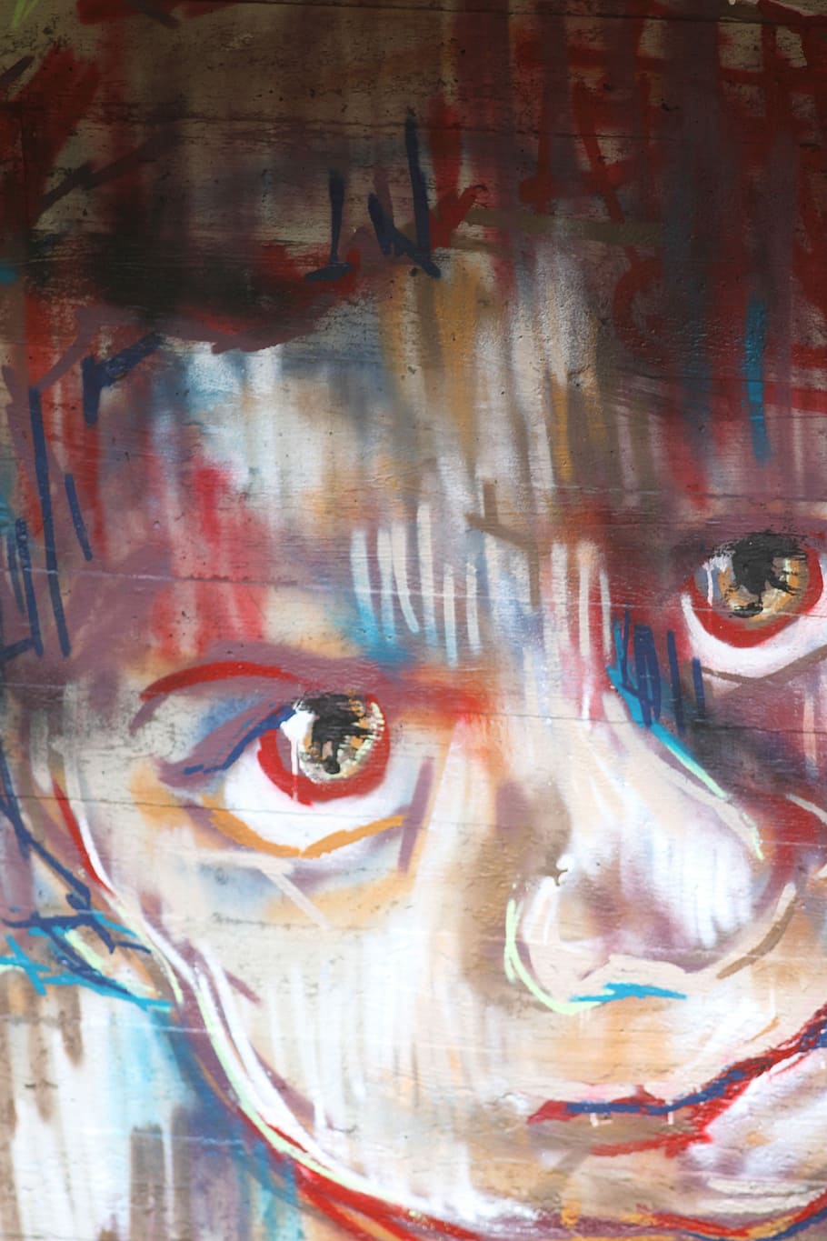 Graffiti, Painting, Art, Wall, a child's face, human face, close-up, HD wallpaper
