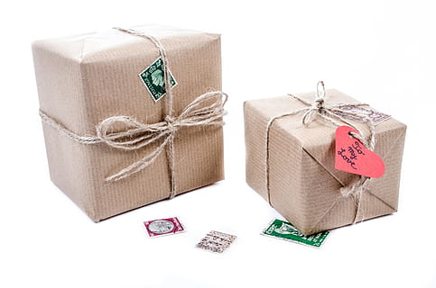 two brown gift boxes, cardboard, paper, old, close-up, isolated HD wallpaper