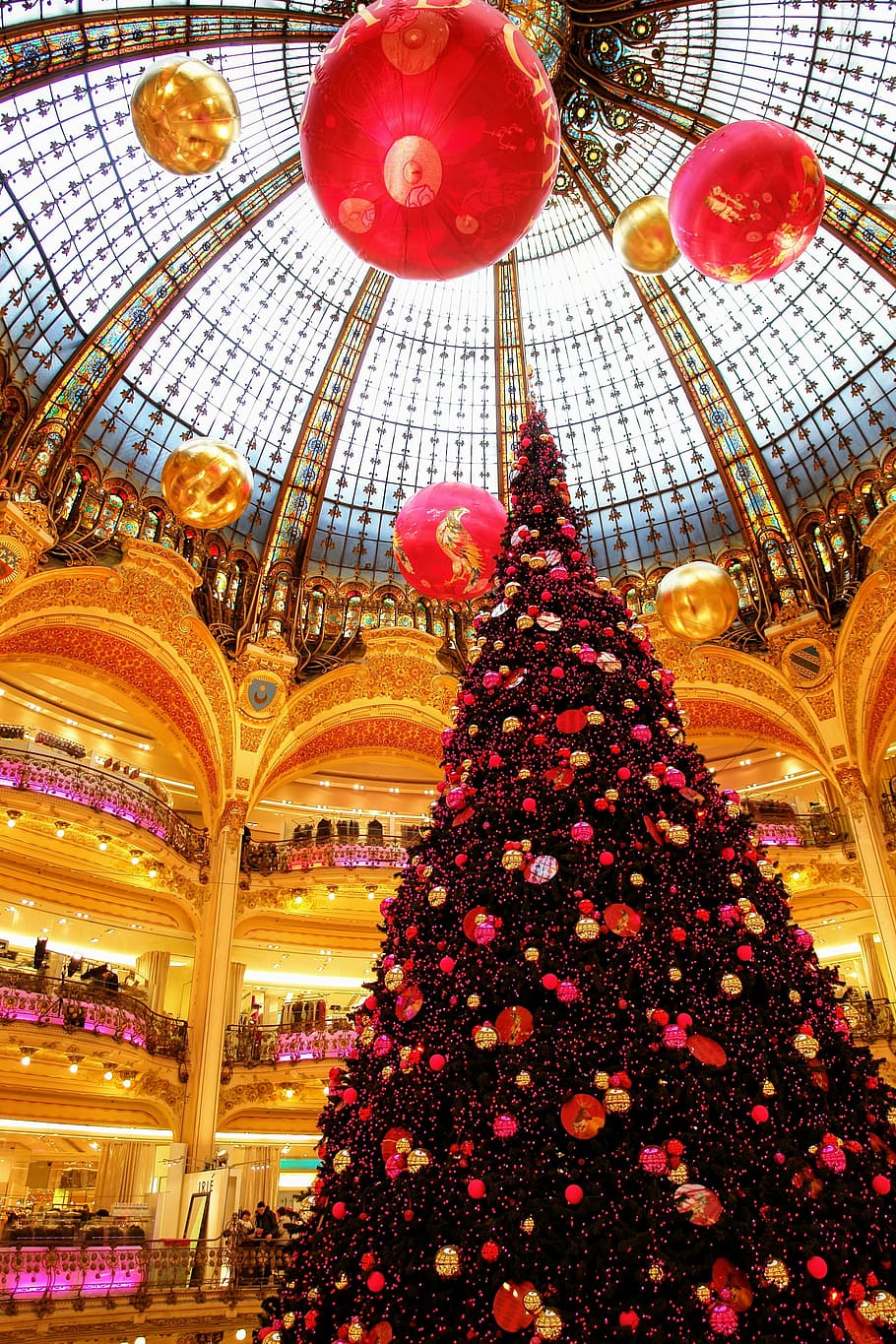 HD wallpaper: christmas tree inside landmark, paris, la fayette, department  store | Wallpaper Flare