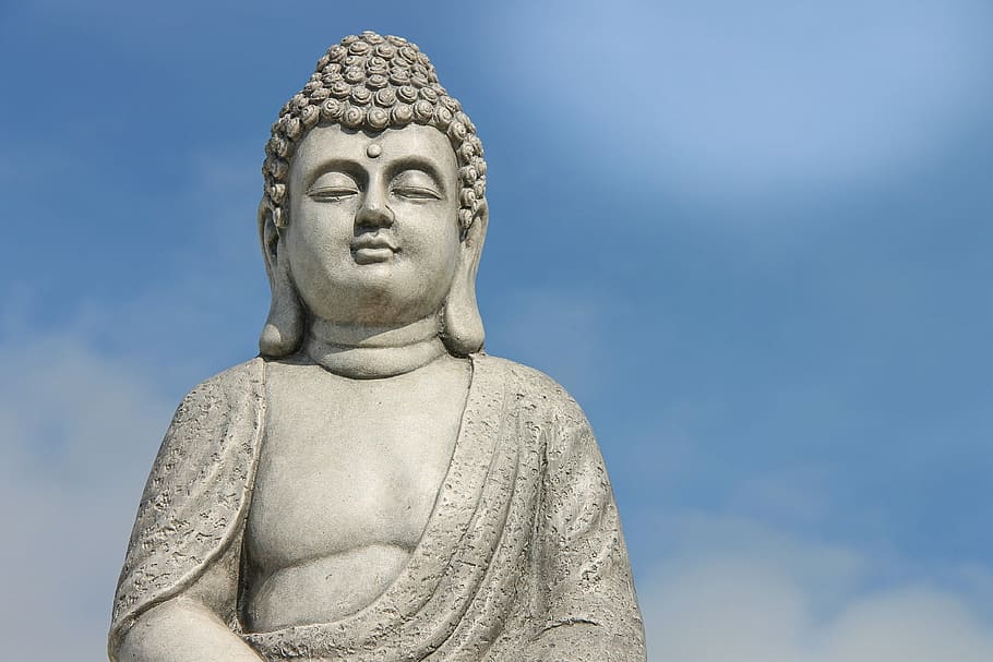 gray Buddha statue under blue sky at daytime, buddhism, asia, HD wallpaper