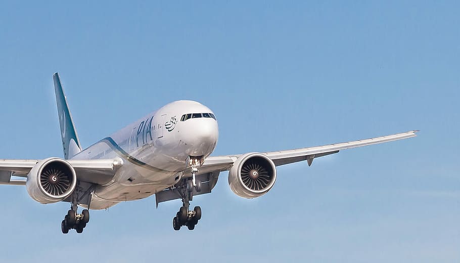white PIA airplane, white passenger plane flying through sky, HD wallpaper