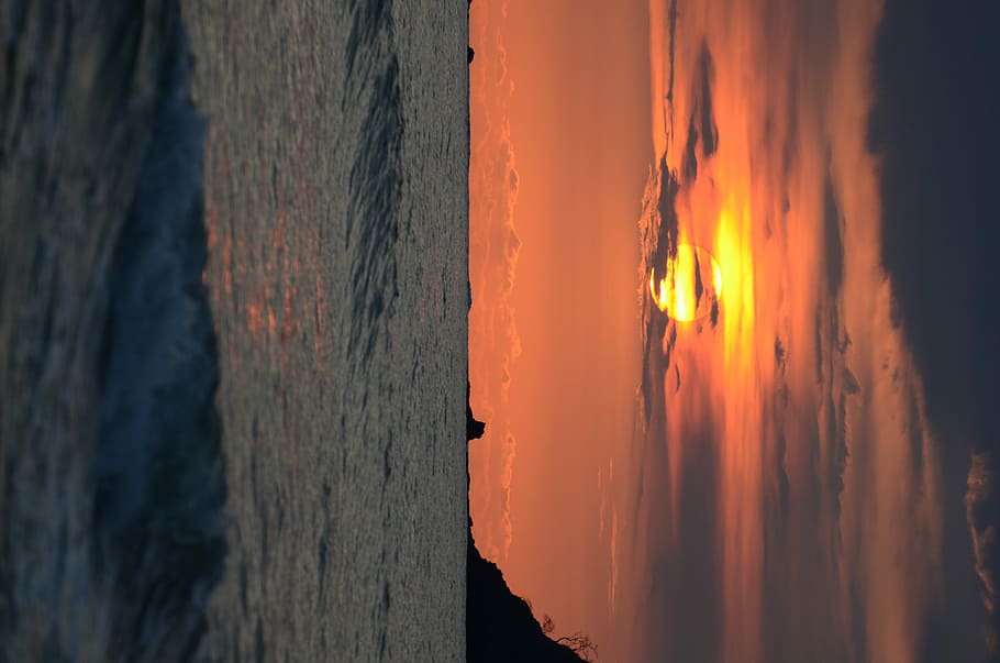 sea water during sunset, sea waves and sunset collage, ripples HD wallpaper