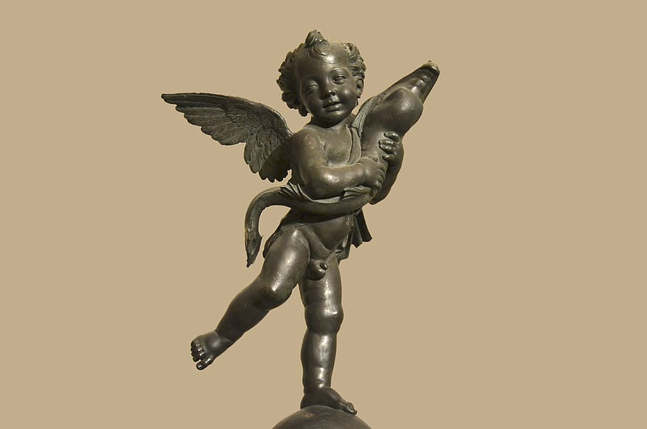 gray cherub figurine, italy, florence, bronze, palazzo vecchio, HD wallpaper