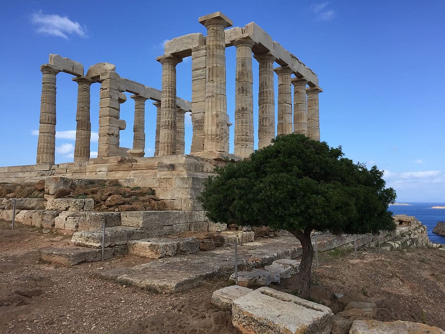 temple, poseidon, greece, cape sounion, mythology, history