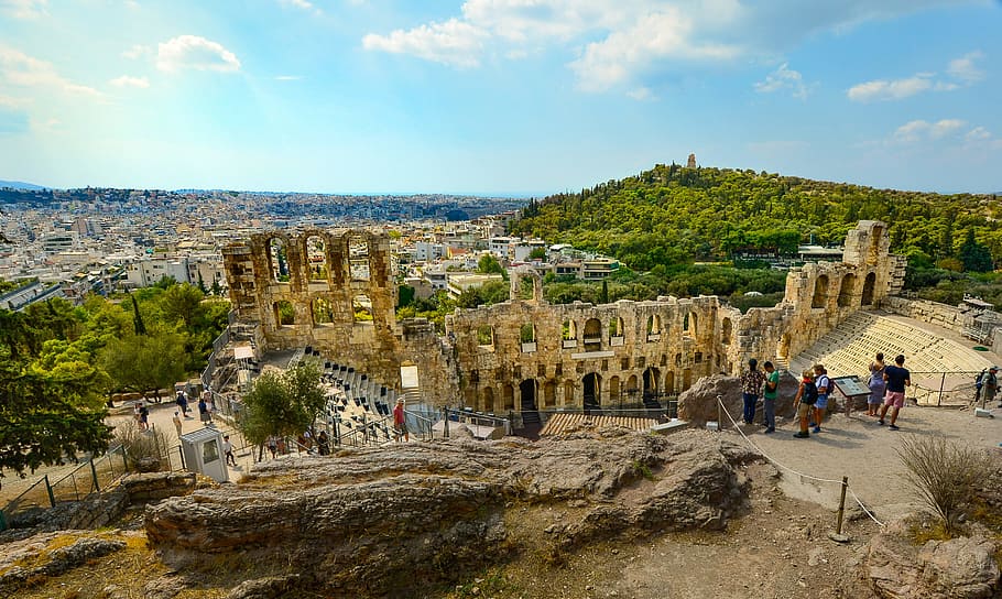 Athens, Greece, Greek, Acropolis, theater, temple, view, skyline, HD wallpaper