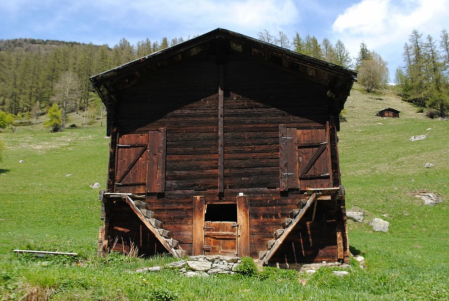 Barn, Dark, Valais, Landscape, switzerland, stairs, wood, larch HD wallpaper