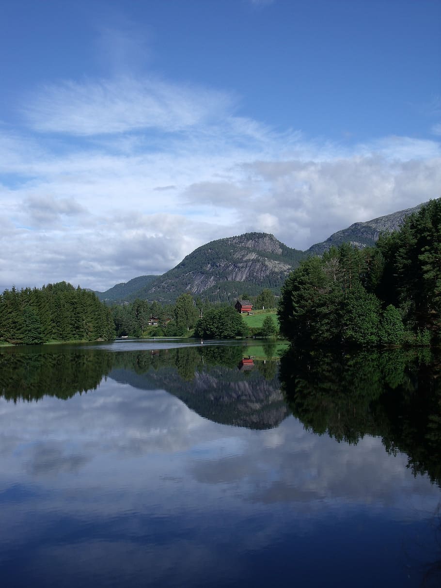 landscape, norway, lake, reflection, sky water, nature, mountain HD wallpaper