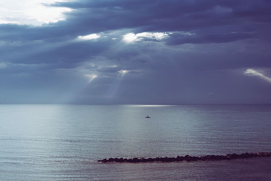 aerial view of ocean with cloudy sky, cloudy sky at sea, water