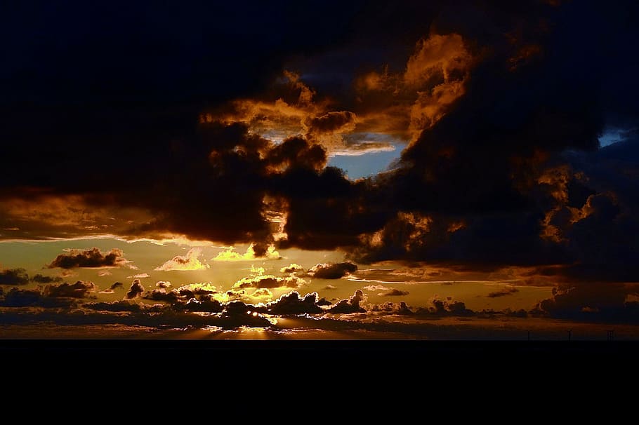 sunset, evening sky, abendstimmung, lighting, mood, clouds HD wallpaper