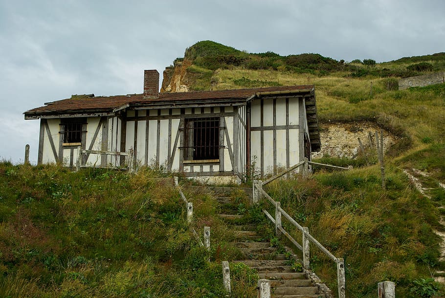 france, normandy, cliffs, architecture, timbered house, plant HD wallpaper
