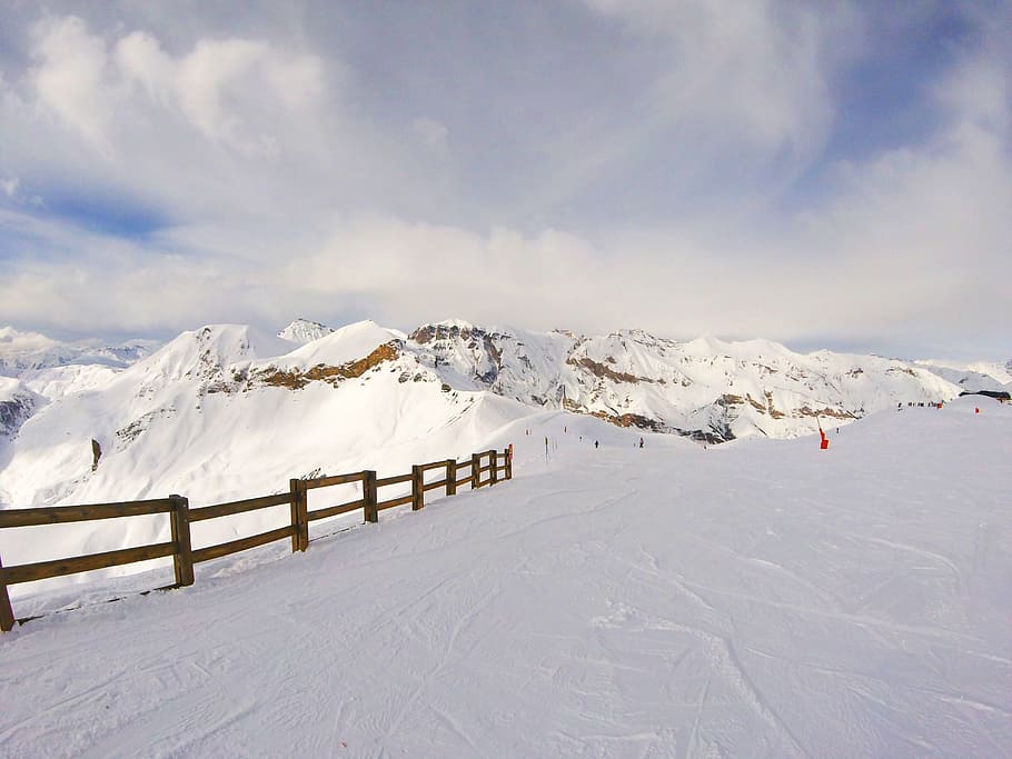snow covered on mountain during daytime, highland, cloud, sky HD wallpaper