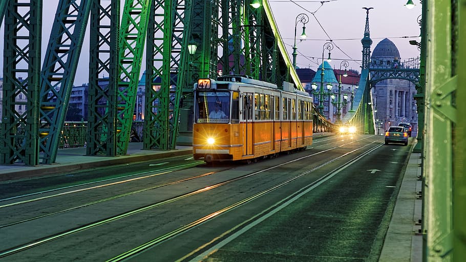 tram, budapest, hungary, vintage, old, abernd, bridge, traffic, HD wallpaper
