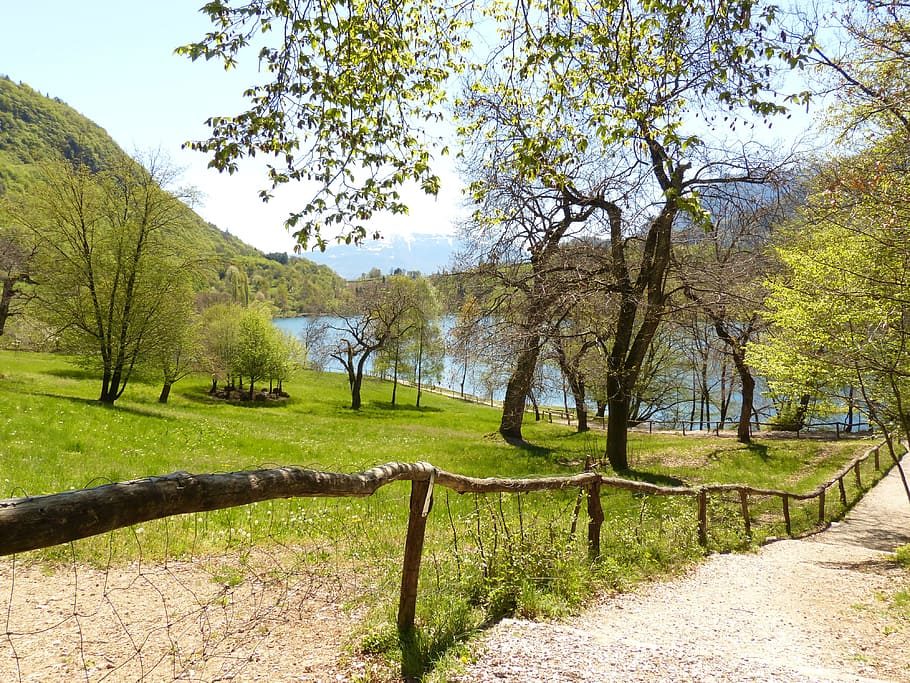 away, path, trail, idyll, tenno lake, waters, italy, landscape, HD wallpaper