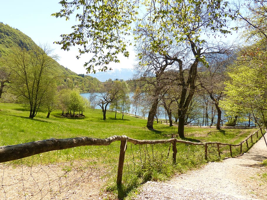 away, path, trail, idyll, tenno lake, waters, italy, landscape HD wallpaper
