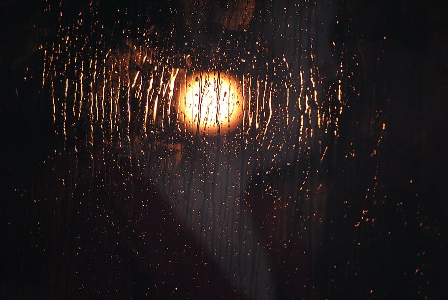 yellow light outside glass surface, rain, nature, weather, autumn HD wallpaper