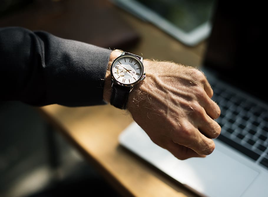 person wearing black and white analog watch, break, business HD wallpaper