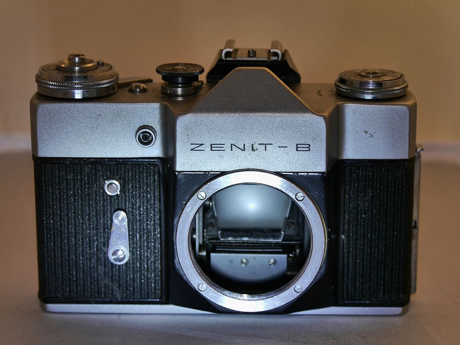 zenit b, vintage- camera, slr camera, technology, indoors, close-up