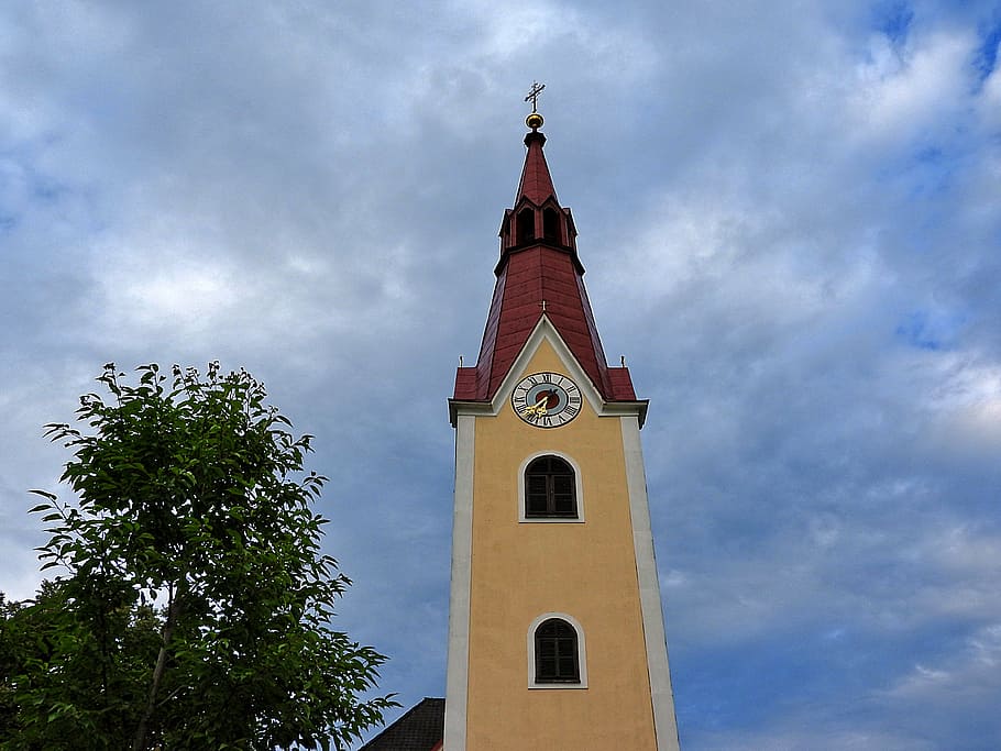 church, steeple, catholic, clock tower, religion, place of worship HD wallpaper