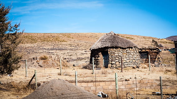 hut, deserted, lesotho, landscape, africa, sky, nature, built structure HD wallpaper