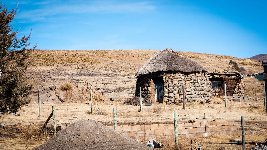 hut, deserted, lesotho, landscape, africa, sky, nature, built structure HD wallpaper