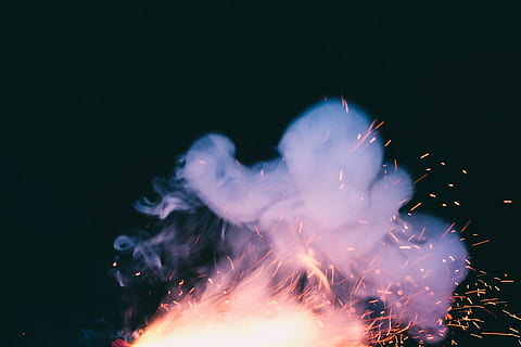 firecracker at nighttime, fire burning producing smoke, spark HD wallpaper