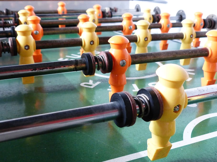 close-up photography of foosball table, table football, sport, HD wallpaper