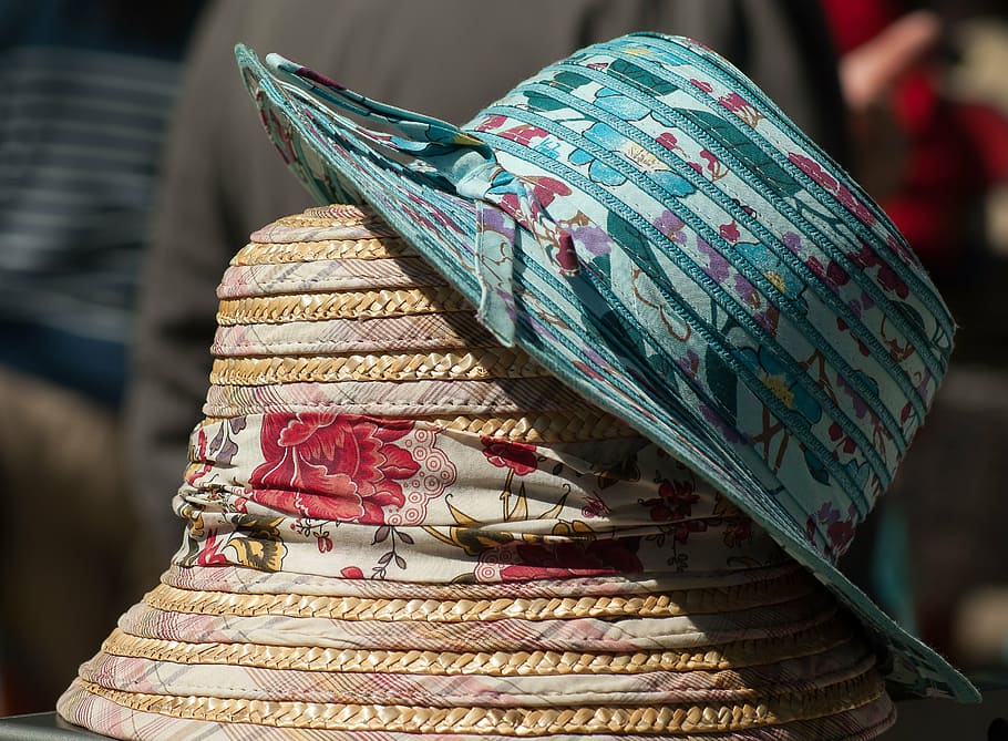 hats, straw, straw hats, focus on foreground, close-up, for sale HD wallpaper