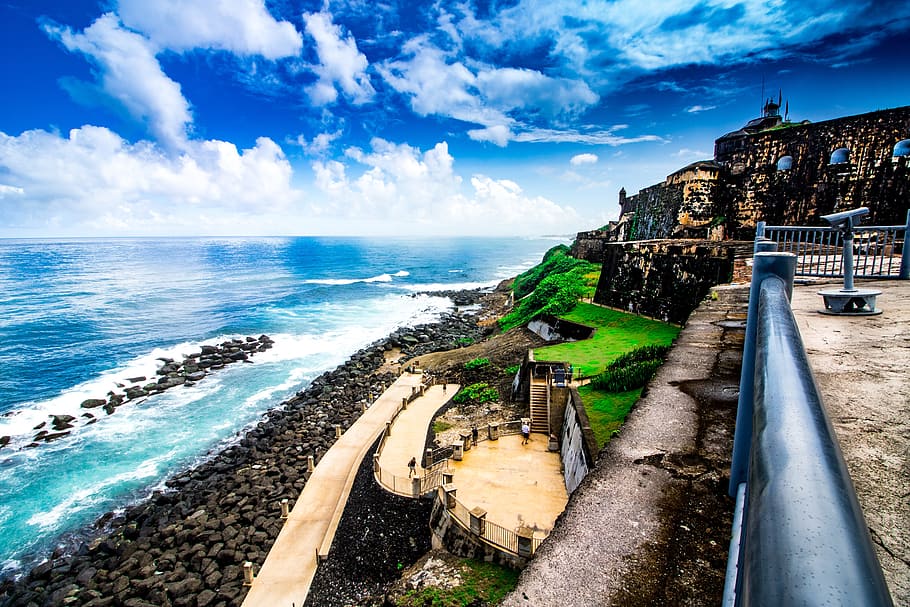 ocean, castle, beach, water, sand, coastline, tropical, outdoor HD wallpaper