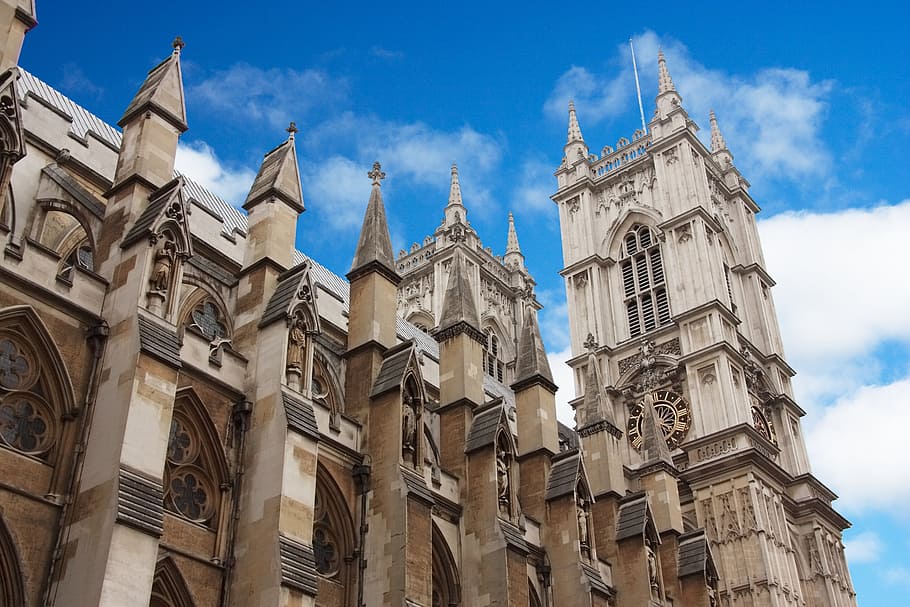low-angle photography of brown concrete structure, Westminster, Abbey
