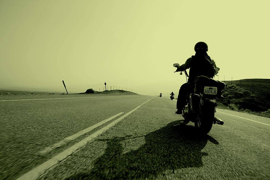 worm's-eye view of person riding on motorcycle, Travel, Road