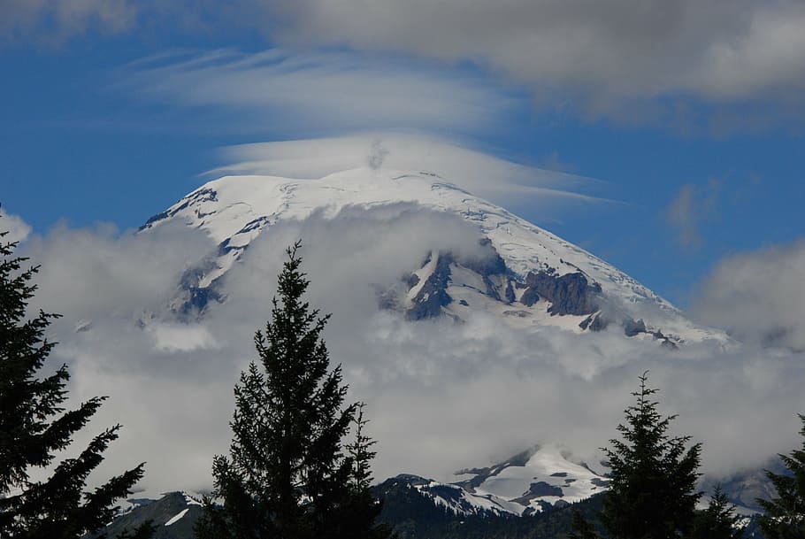 mountain, snow, eternal, cloud, mist, landscape, nature, mount rainier HD wallpaper