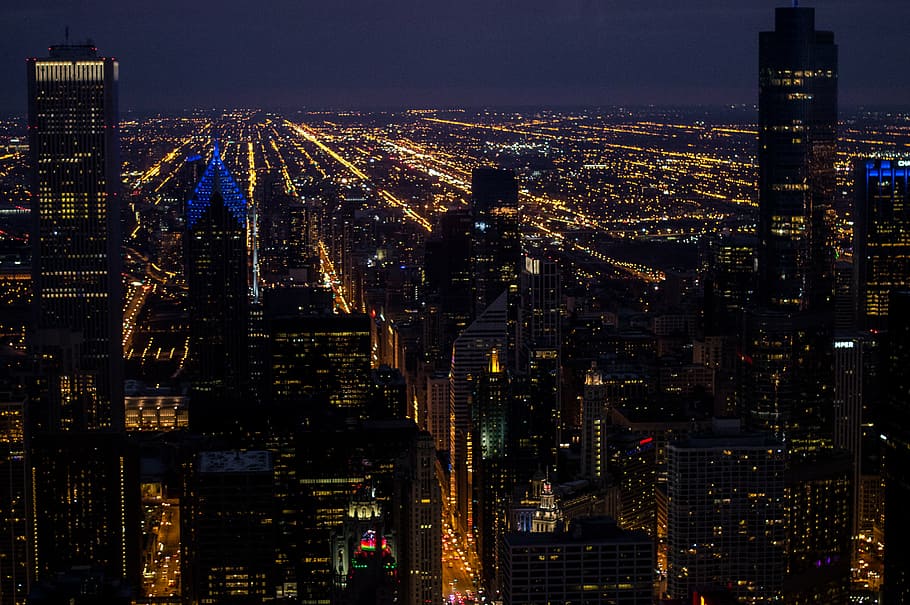 aerial view of buildings during nighttime, structure, sky, infrastructure HD wallpaper